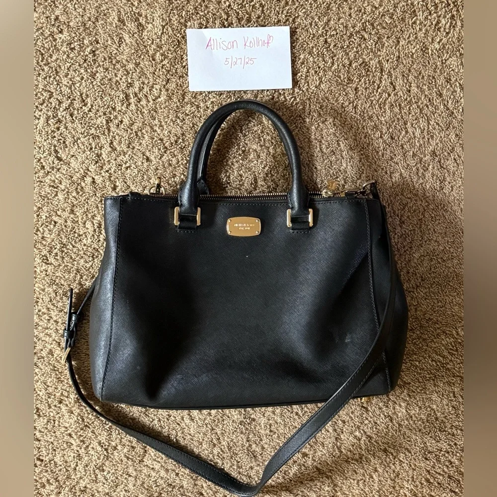 Michael Kors Black Satchel with shoulder strap & gold hardware